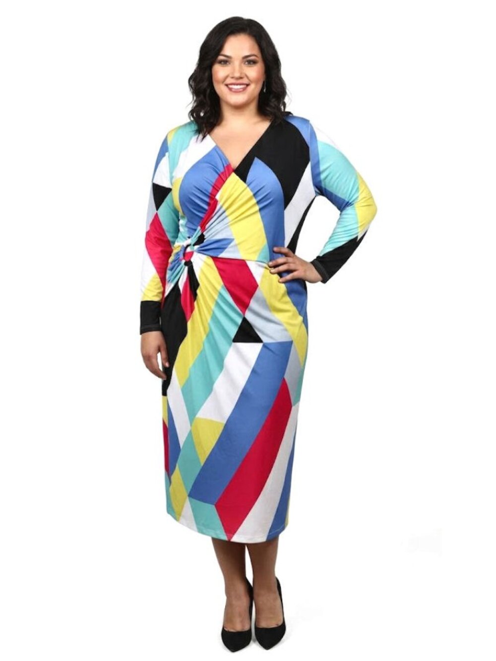Tahari Arthur S. Levine Multi-Color Geometric Print Dress, Womens Size 18W